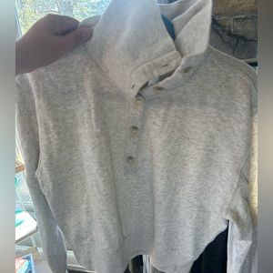 Heather grey funnel neck button up sweatshirt